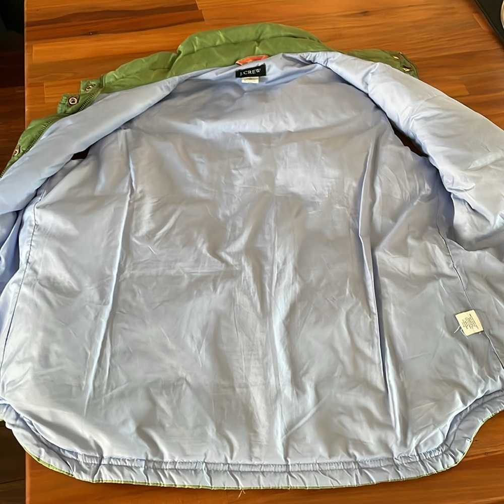 J. Crew puffer vest green with lavender lining button up zipper front pockets S - Picture 6 of 7